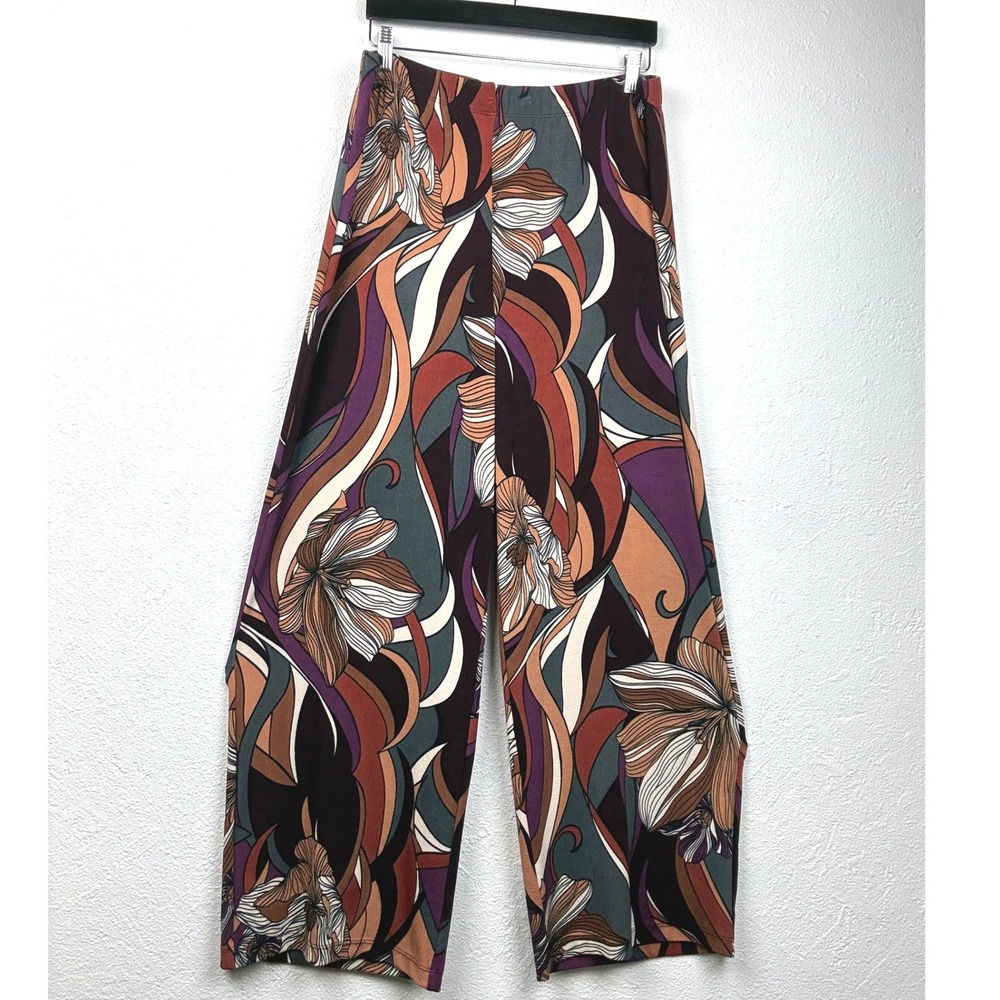 Chico's Travelers Multicolor Palazzo Pant - 2- Baroque Floral Wide Leg Boho